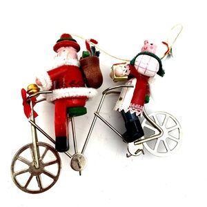 Vintage Christmas Ornament Mr & Mrs Claus Santa Bike Tree Hanging Holiday Kurt
